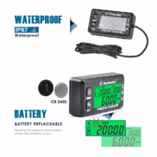 Picture of DIGITAL TACH HOUR METER MARINE TYPE | Multi functional with Backlight LCD and Replaceable Battery